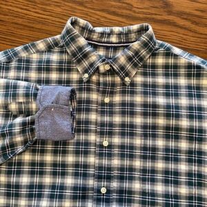 Cremieux Classics Button Down Shirt Mens XL Green Navy Plaid‎ Cotton Tartan EUC